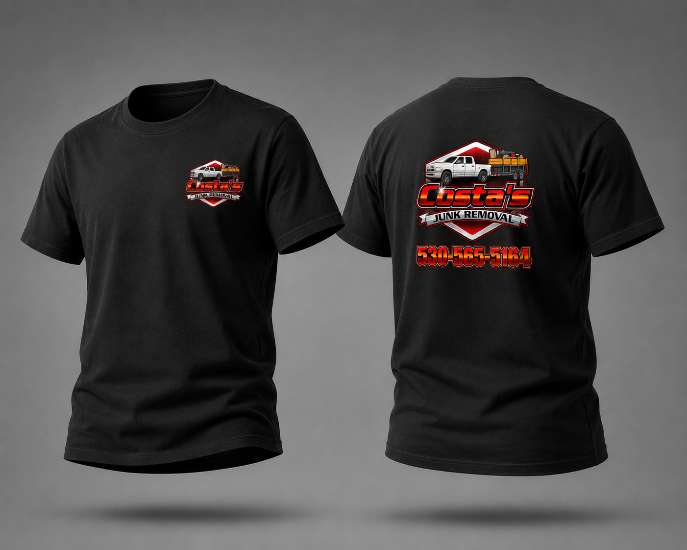 Black Costa's Junk Removal shirts with front and back artwork